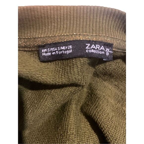 Zara Womens Sweatshirt Ribbed Sleeve Olive/Army Green Small - Picture 4 of 10